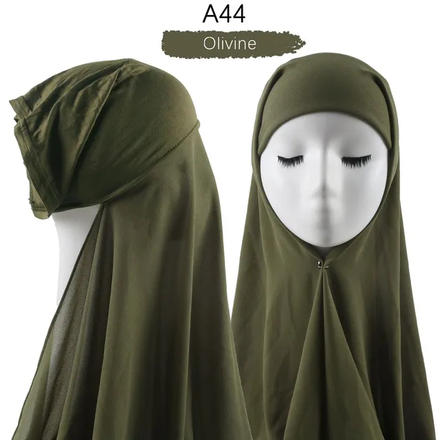 Muslim Women Heavy Chiffon Hijab Scarf With Bonnet  Instant Chiffon Hijabs Scarves With Caps Pinless Underscarf Headscarf A44