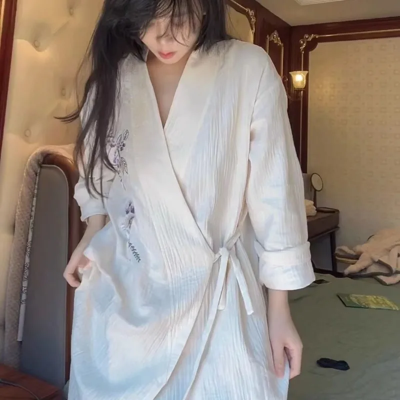 Strappy Printed Pajamas Women's Spring Autumn Homewear 2024 New Chinese Style Nightdress Mid-length Nightgown V-neck Loungewear