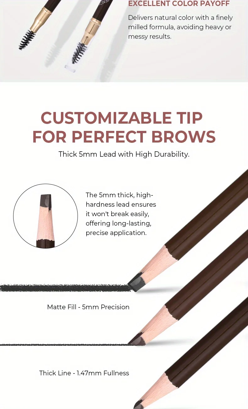 Description Picture 6 of item2024 BEAUTY GLAZED Eyebrow Pencil With Brushes Waterproof Brow Pencil 4 Colors Long-lasting Formula Double head Eyebrow Pencil