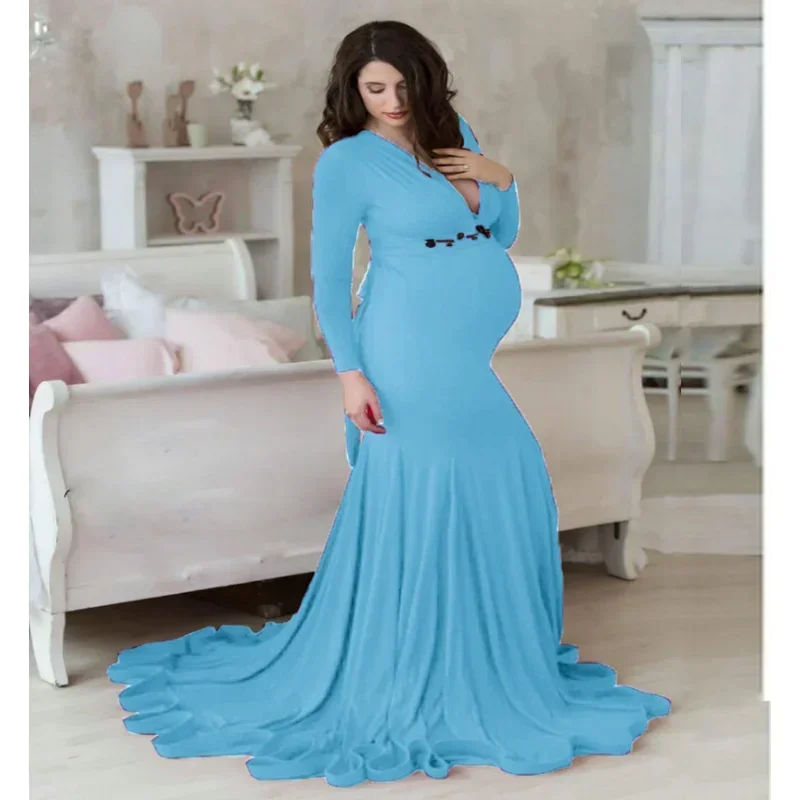 new-cotton-marerial-pregnant-women's-dress-pure-color-elegant-photography-dresses-maternity-women-photo-props-clothing