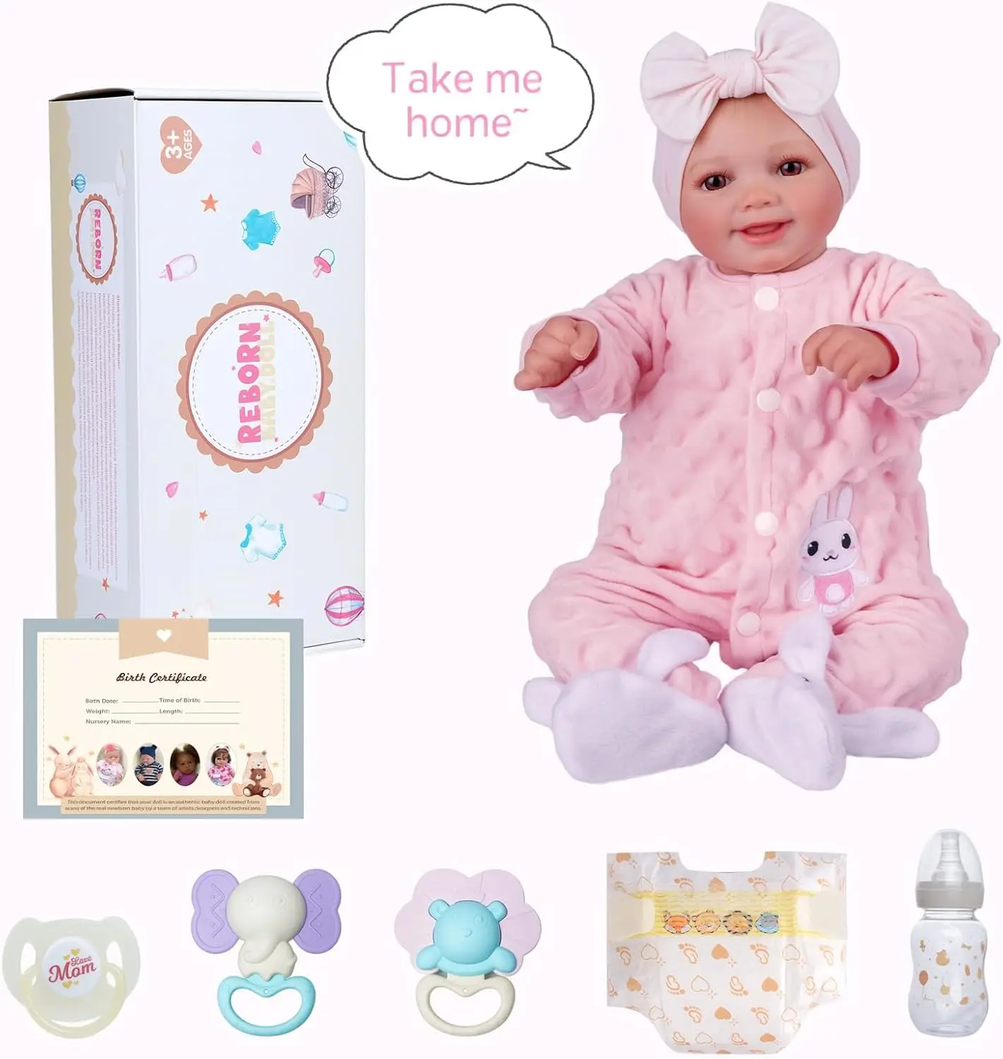Reborn Baby Dolls 17" Cute Soft Vinyl Realistic Baby Doll Poseable Smiling Real Life Dolls with Accessories For Kids 3+