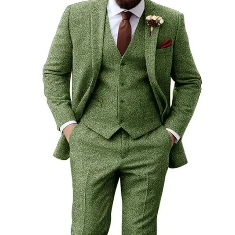 Costumes pour hommes Tweed à chevrons coupe ajustée affaires Cauasl gilet veste garçons d'honneur