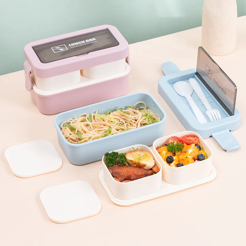 

Creative Double-layer Lunch Box Compartment Can be Microwaved Heating Lunch Box Office Workers Portable Lunch Box Japanese Style