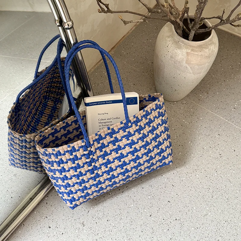NEW Female Casual Tote Vegetable Basket Woven Bag Ins Fashion Handheld Beach Bags Summer PVC Handbag