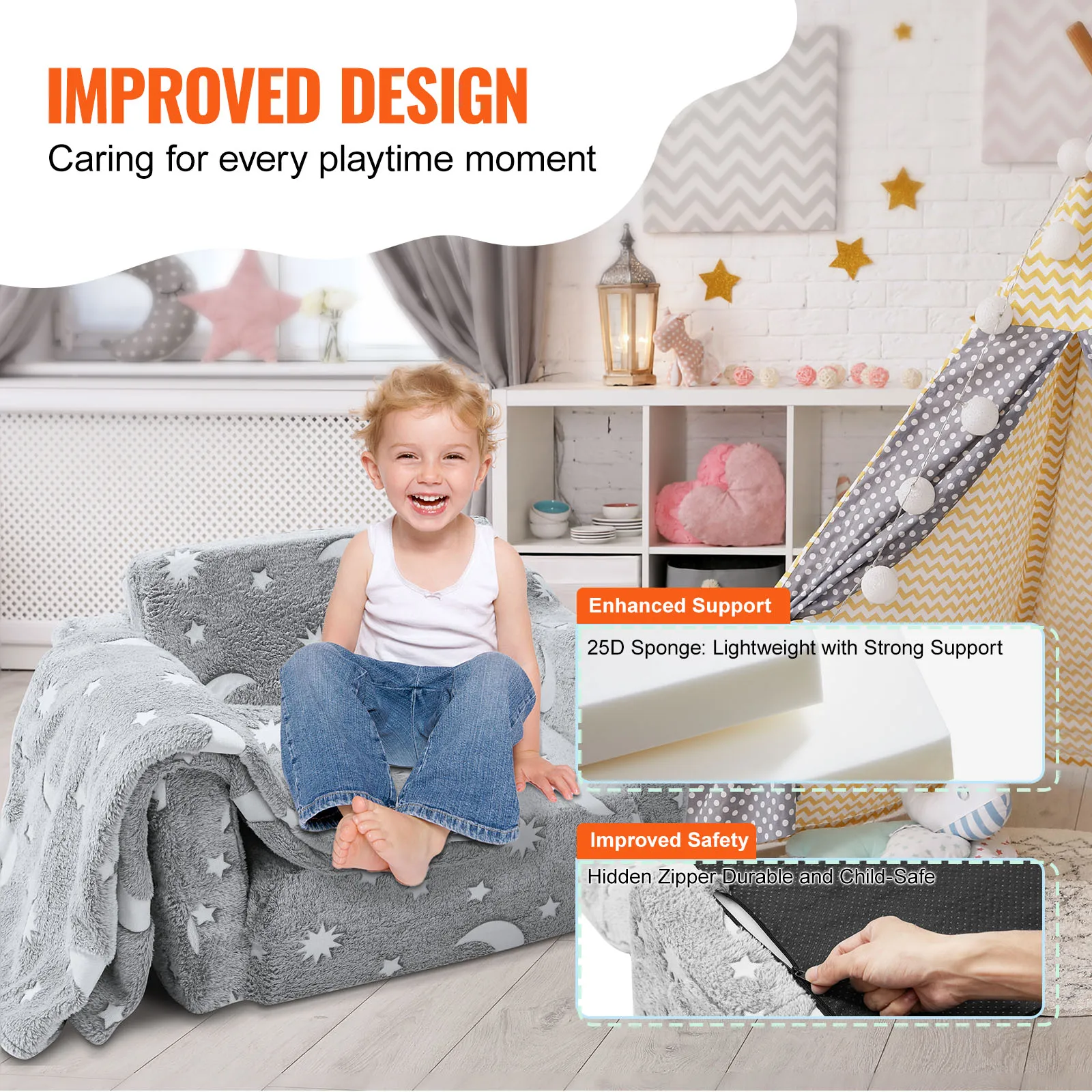 VEVOR Play Couch Kids Sofa Toddler Foam Sofa Couch with High-density 25D Sponge for Playing Creativing Sleeping Kids Furniture 5