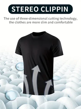 Round Neck T-Shirt 5-Piece Black Ultra-Light Men's Quick-Drying Breathable Sweat-Absorbent Shirt Suitable for Fitness Gym and Ru 6