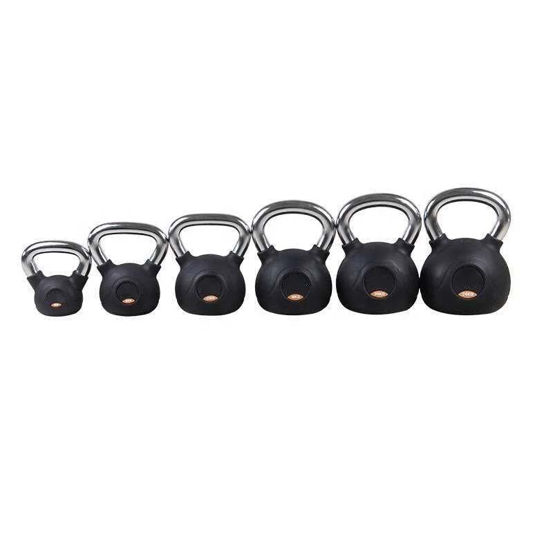 Kettlebell Cromato Colorato Deluxe Rivestito In Gomma Logo Personalizzato Kettlebell Solido In Ghisa Con Impugnatura Cromata