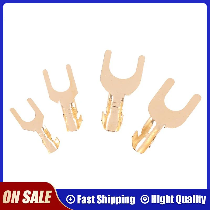 100Pcs U-Shaped  Brass Cable Lug Fork Terminal M3 M4 M5 M6  Pressed Bare Terminalctric Butt Docking Connector 3.2/4.2/5.2/6.2MM