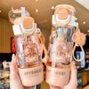 Portable Spring Lid Drink Cup With Straw Capybara Creative Cartoon Drinkware Double Opening Plastic Kids Capybara Bottle Gift 2