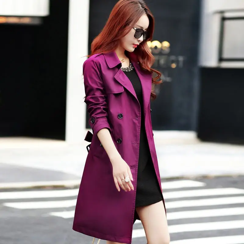 Women's Autumn Winter New Fashion Solid Color Half Open Collar Button Strap Korean Long Sleeved Slim Fit Mid LengthTrench Coat