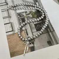 Fashionable Choker with Pendant Graceful Bowknot Pendant Choker Necklace with Gray Pearls Neck Jewelry Accessories - Image 4