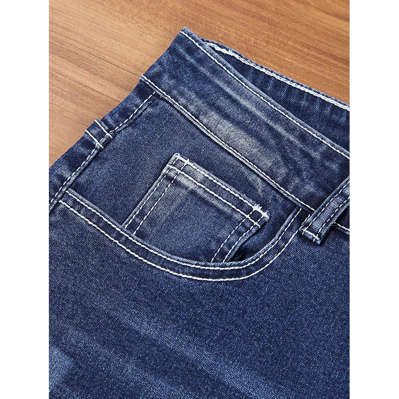 Summer Jeans Shorts Men Jeans Denim Pants Denim Shorts New Summer Men's Stretch Straight Denim Pants Casual Slim Fit Middle Pants Pockets Hole Denim Shorts Male