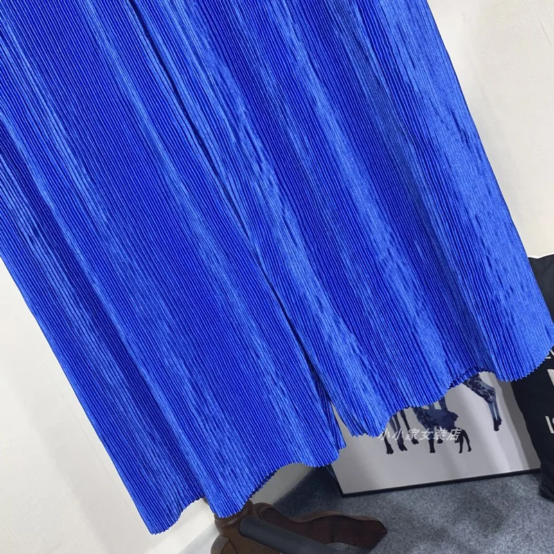 Summer Thin Chiffon Wide Leg Pants For Women Casual Candy Color Loose Long Pants Lady Solid Color Straight Pleated Trousers