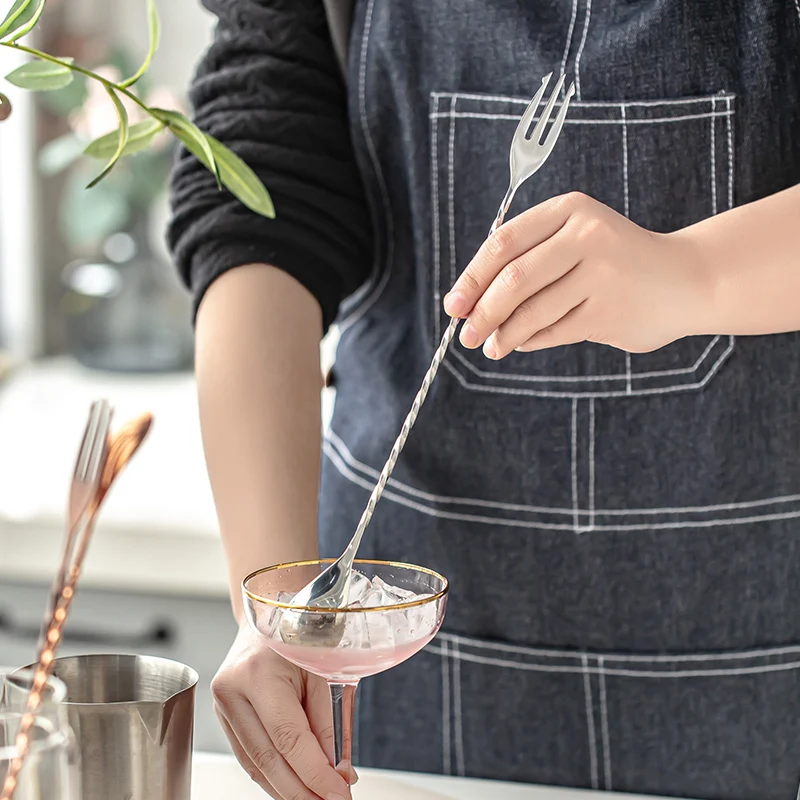 Stainless Steel cocktail spoon stirrers spiral pattern with muddler for bartender