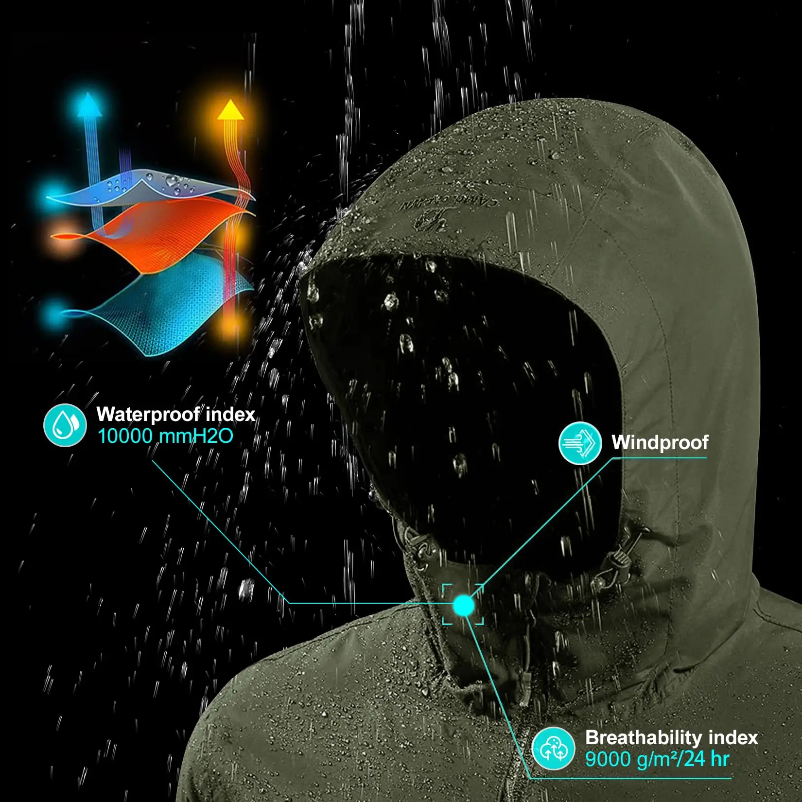 Softshell Jackets GOLDEN CAMEL Mens Waterproof Lightweight Single Hooded with Zipper Pockets For Outdoor Hiking Traveling