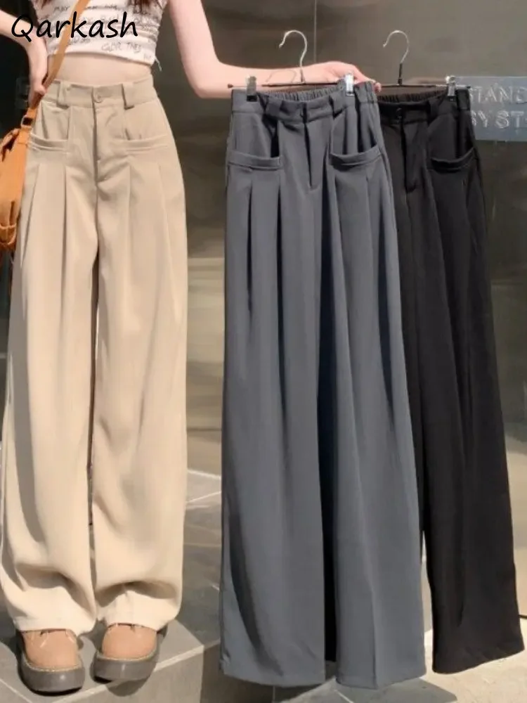 

Брюки женские с широкими штанинами, винтажная уличная одежда с завышенной талией, Мешковатые повседневные офисные модные базовые штаны в японском стиле, весна