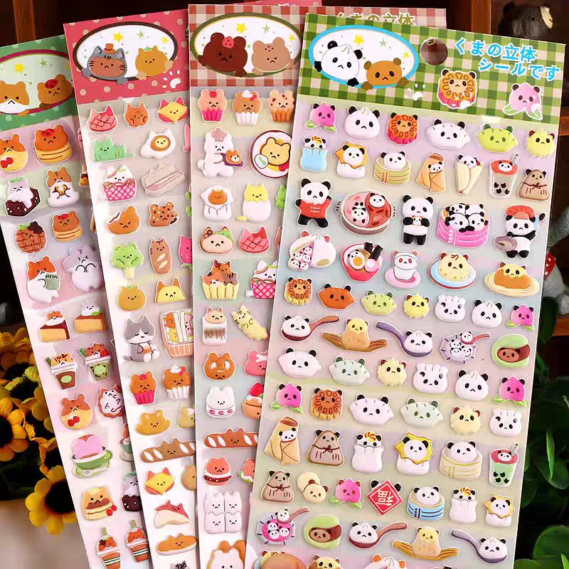 4 Stück/8 Stück süße Bären Dessert Lebensmittel 3D Puffy Aufkleber selbstklebende Aufkleber DIY Tagebuch Briefpapier Aufkleber Geschenk Schule Bürobedarf