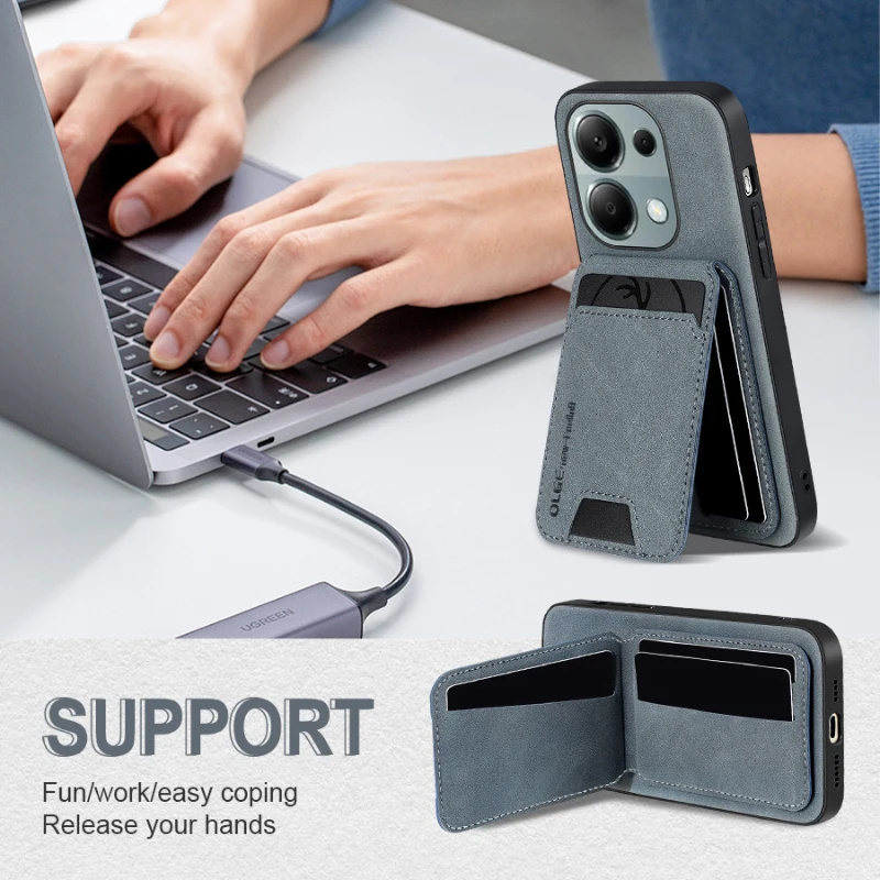 Sleek Leather Wallet Phone Case with Card Slot Bracket