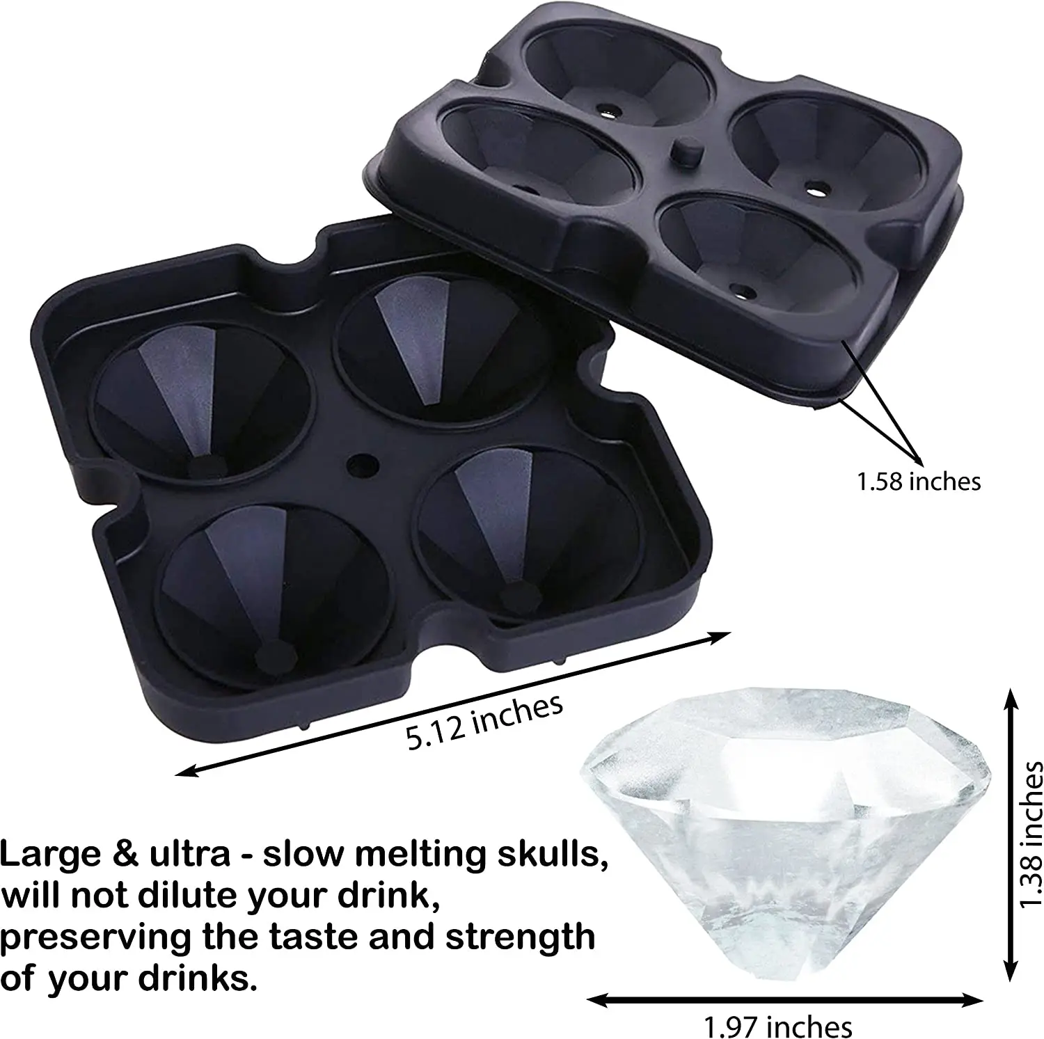 Silicone 3D Ball ,Skull, Diamond-Shaped Ice Mold ,Reusable Ice Cube Mold Ice Cube Trays,Easy Release,For Whiskey, Paty Supplies