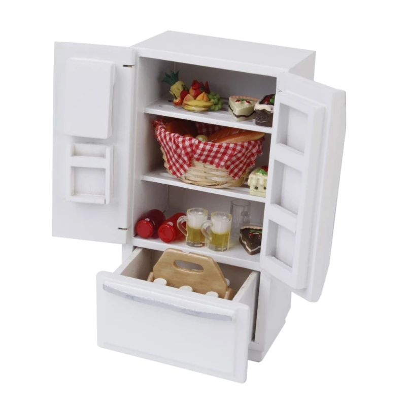 1:12 Dollhouse Miniature Fridge Model Furniture Scaled Refrigerator Simulation Freezer Drink Bar Dollhouse Accessories