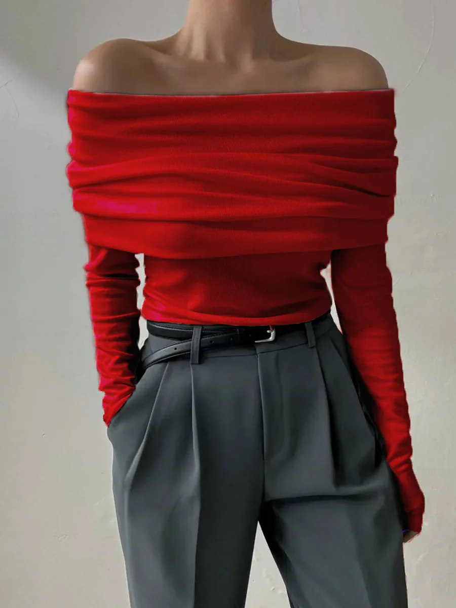 Sweater Knit Pullover Backless Women Slim Bandeau Solid Cropped Top Streetwear Off-Shoulder Elegant Autumn Knitwear Top