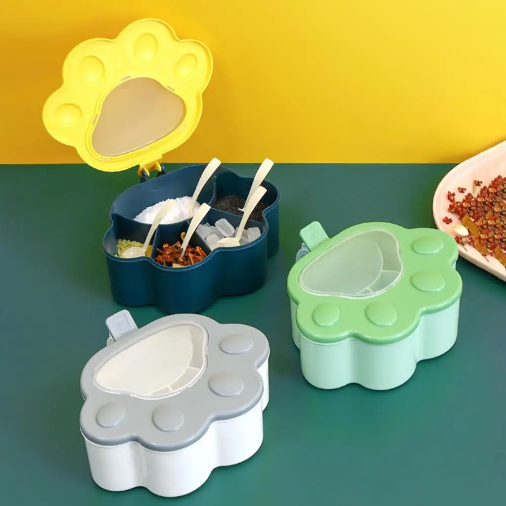 Condiment Dispenser Seasoning Box Large Capacity Classify Storing Plastic Cat Paw Shape 5 Grids Kitchen Gadget 1 Set seasoning jar