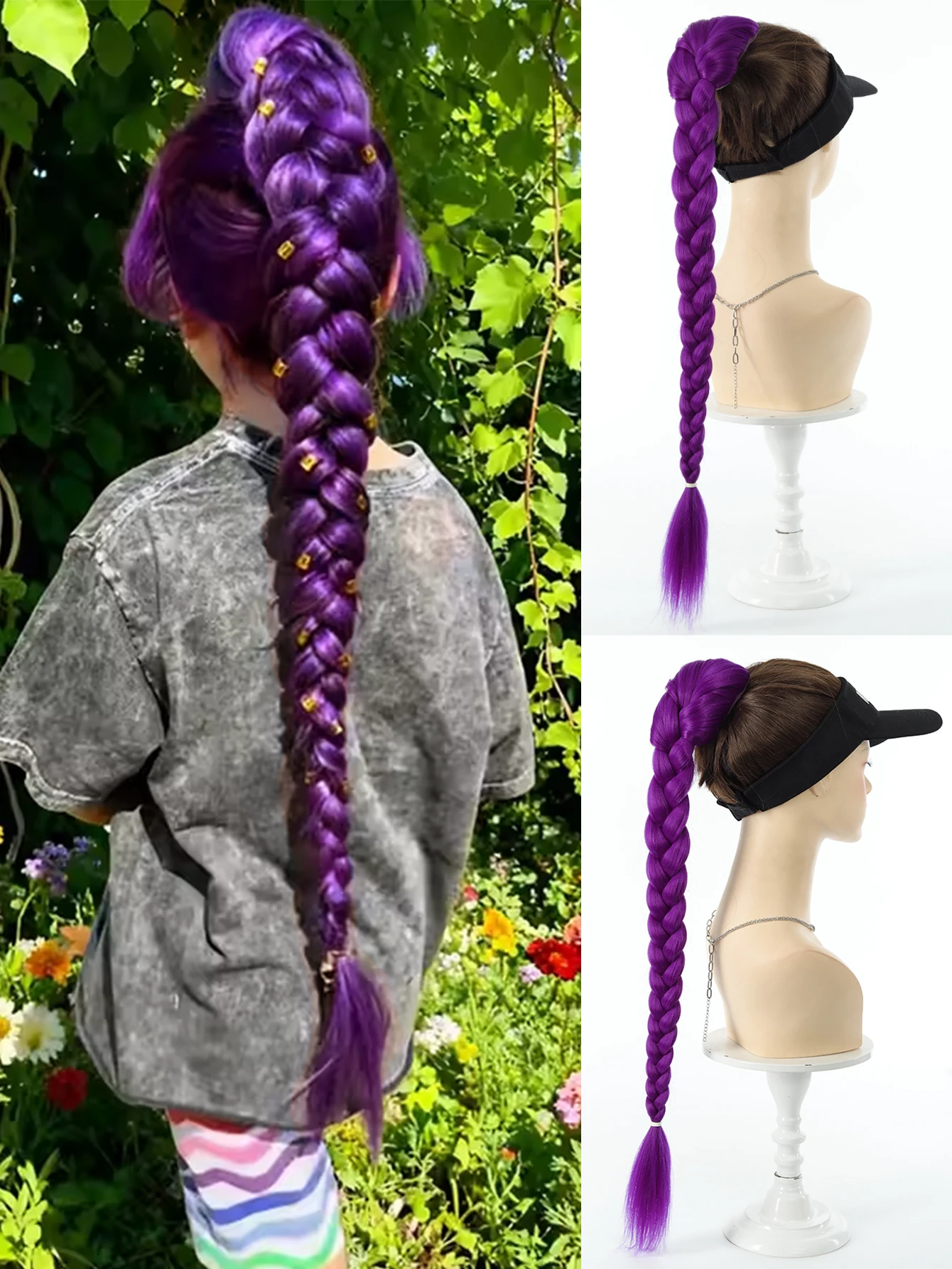 Purple Braided Synthetic Hair Ponytail for Kids Girls