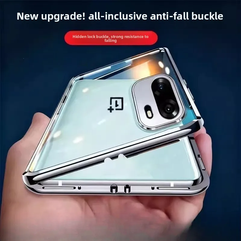 Luxury Double-Sided Tempered Glass Leather Cover with Shockproof Bumper