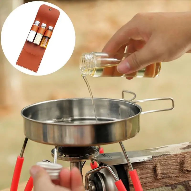 Outdoor Spice Bottle Set Portable Folding Leather Waterproof Large Capacity Camping Hiking Bushcraft Picnic BBQ Seasoning Bag seasoning jar refillable plastic bottles seasoning container portable food container