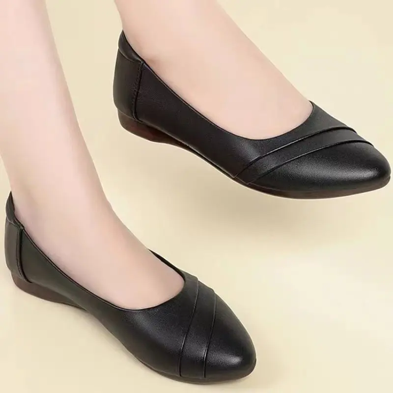 

Shoes Women Mid Heel Office Lady Pumps PU Leather Black Basic Square Heeled Spring Autumn Loafers Female Zapatos Plus Size 41