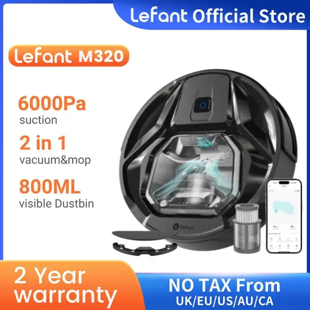 Lefant M320 cordless Robot Vacuum Cleaner and mop, 6000Pa ,210 Mins Runtime,Self-Charging,Ideal for Hard Floor, Pet Hair,Carpet 1