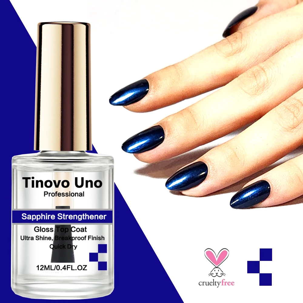 Tinovo Uno Sapphire Nail Strengthener Growth Oil Nail Art Treatment 12ML Natural Ultra Shine Top Coat Finish Air Dry Nail Polish 6