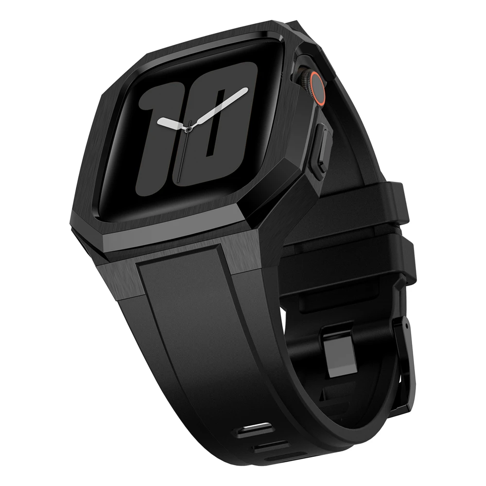 

For apple watch 44mm 45mm band + stainless steel case Metal protector Bumper for iwatch 8 7 6 5 4 se strap silicone Bracelet