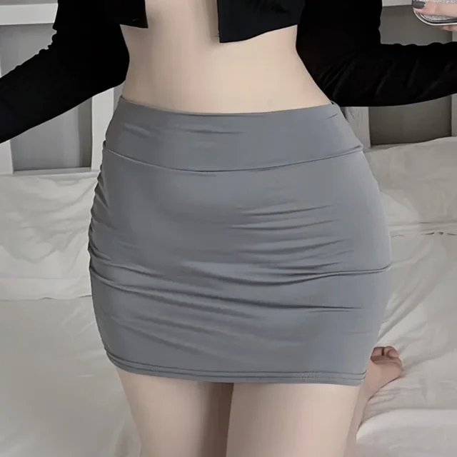 TiaoBug Women's Casual Fashion Solid Color Skirts Bodycon Tight Dress Package Mini Skirt Dark Grey L