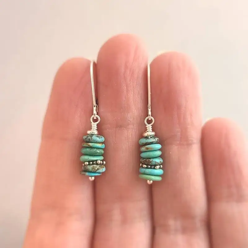 Vintage Bohemian Teardrop Faux Turquoise Bead Pendant Earrings - Fashion Jewelry for Women Daily Wear Gift Party Accessory