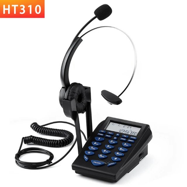 RJ11 Handsfree Call Center Corded Telephone Monaural Headset, Black