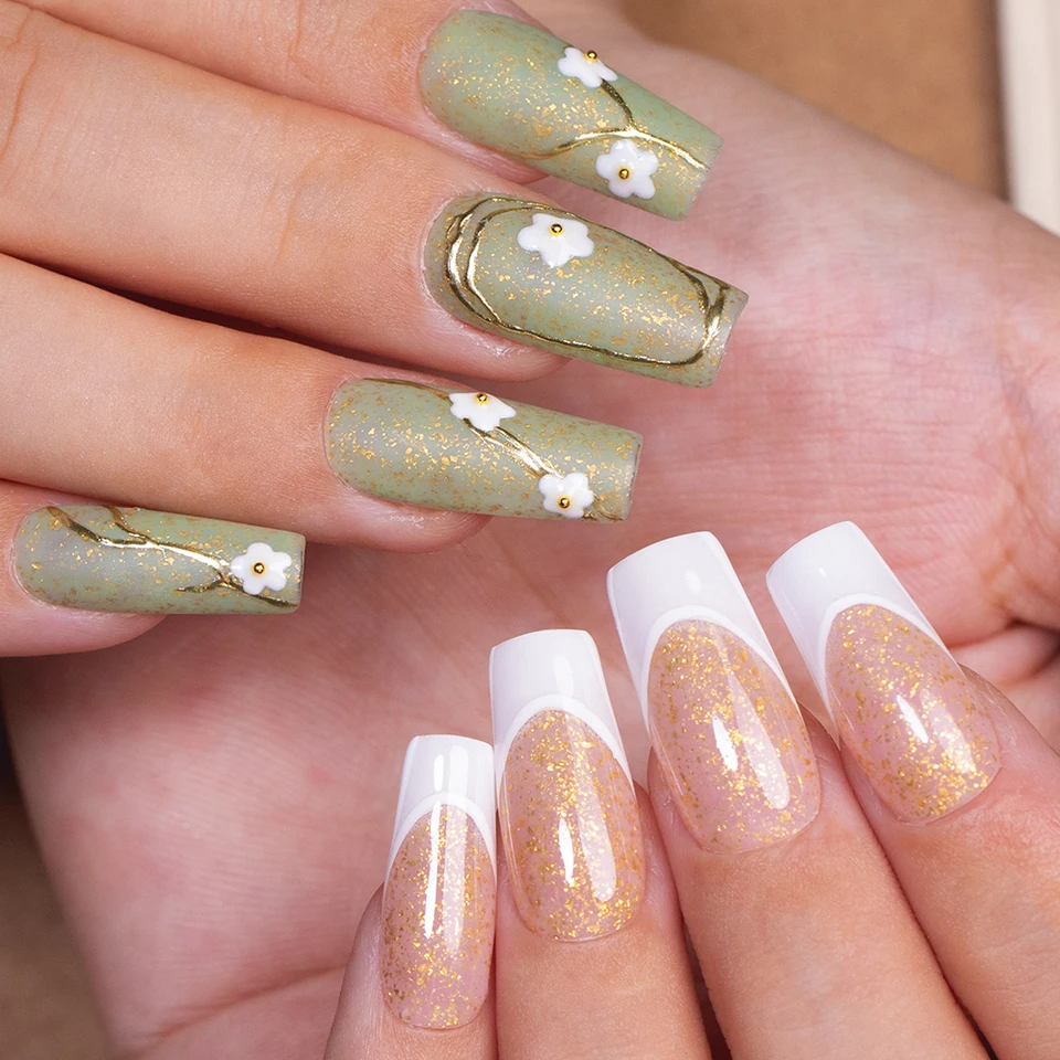 Gold Flake Glitter Base Gel Nail Polish Set