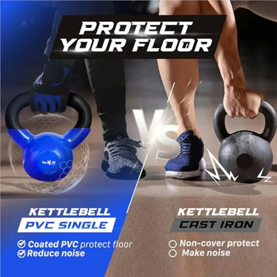 Kettlebell, 65 LB Vinyl Coated Cast Iron Strength Training Kettlebells for Home Gym Exercises, Fitness, Full Body Workout Equipm