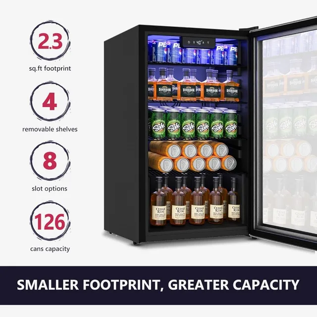 Beverage Refrigerator Cooler - 126 Can Mini Fridge with Glass Door for Soda Beer or Wine, Beverage Cooler for Home, Office, Bar 2