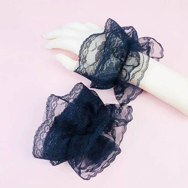 1 Pair Fashion Elegant Lace Ruffles Decorative Elbow Sleeve Short Gloves For Women Lolita Girl Hand Sleeve Halloween Decoration