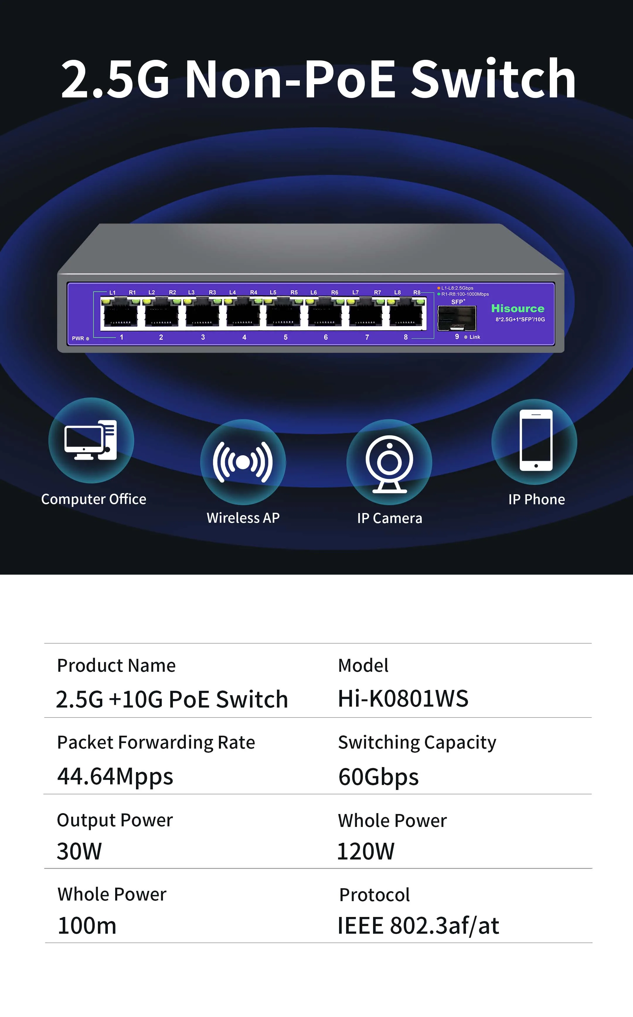Hisource 4 8 Port 2.5G Ethernet Switch None POE Network Switch with 1*10G SFP Port for  IP Camera/CCTV Security, ,   - AliExpress
