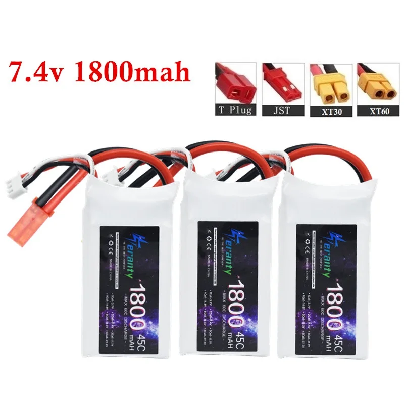 Batería Lipo 7.4V 2S 1500mAh 45C Para Drones Y Coches RC – Conectores XT60, JST O T