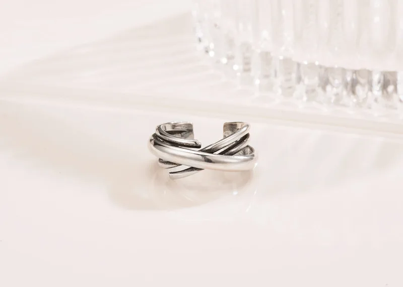 Neue Mode Hipster Multi-schicht Unregelmäßigen 925 Sterling Silber Schmuck Einfache Glatte Wicklung Persönlichkeit Öffnung Ringe R099 – Detail 3