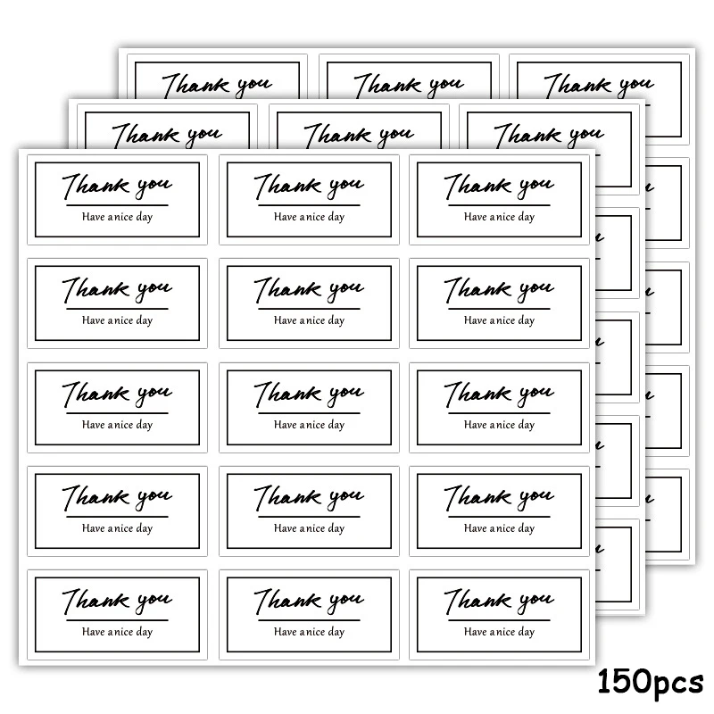 150pcs Thank you Seal Sticker For Packaging Gift White Black Square Scrapbooking Sticker Labels Baking Cake Wrapping Paper Tags