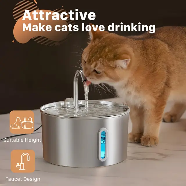 2.2L Automatic Cat Fountain Stainless Steel Pet Water Dispenser Silent Water Pump Circulation Filtering Visual Window 6