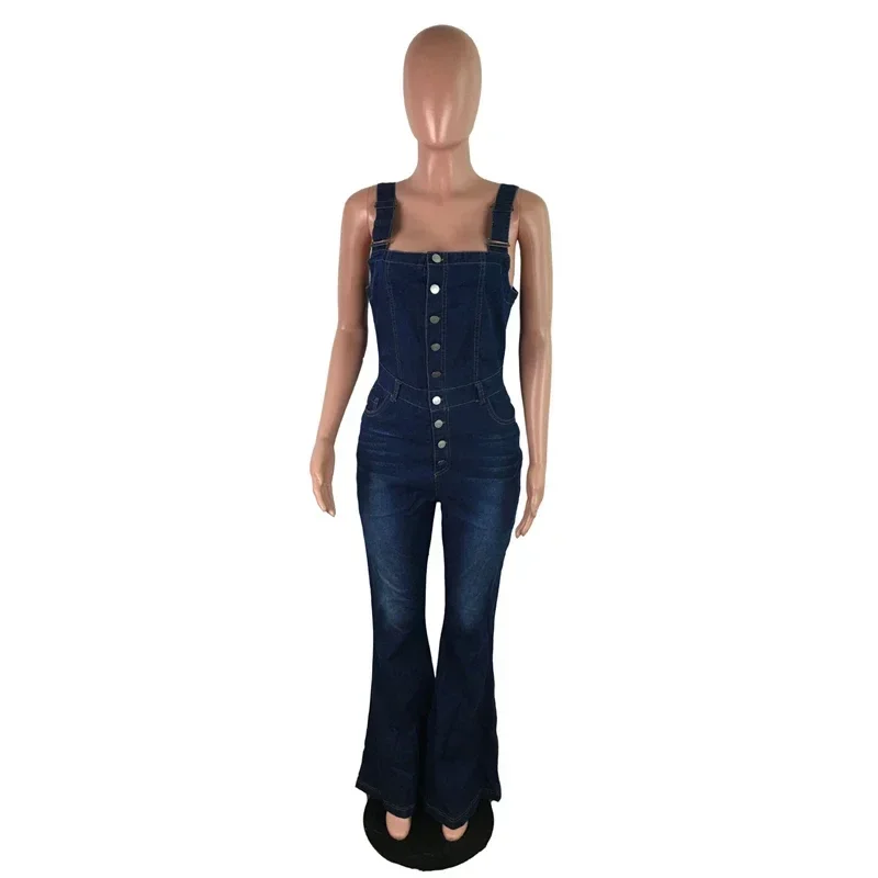 Fashion Sexy Casual Cotton Denim Jumpsuit Women Full Length Long Jeans Jumpsuits Overalls Ropa De Mujer Loose Wide Leg Rompers