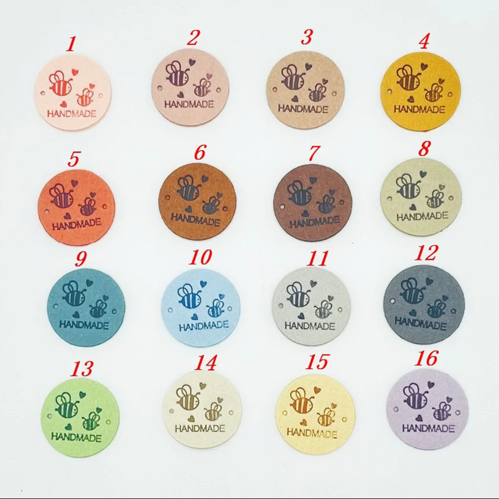 20PCS Handmade Circular Leather Label Bee Pattern Embossed Garment Tags Shoes Bags Labels Diy Apparel Sewing Supplies leather labels clothing labels leather tags garment labels sewing labels