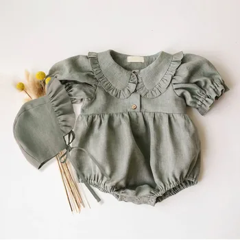 2PCS Summer Baby Girls Clothes 0-2 Y Linen Cotton Baby Girls Rompers Short Sleeve Newborn One Piece Fashion Baby Playsuit