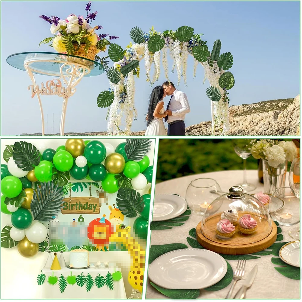 Künstliche Palmblätter, tropische gefälschte Blätter, Monstera-Blatt, Safari, Dschungel, hawaiianischer Luau-Tisch, Hochzeit, Geburtstag, Party-Dekorationen – Detail 5
