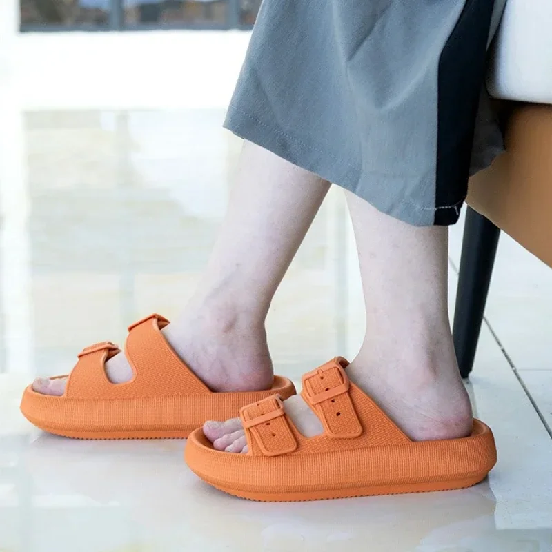 Soft Sole Beach Slippers Men Summer Adjustable Buckle Non-Slip Home Woman Comfortable Thick Bottom Sandals